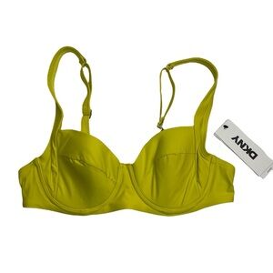 DKNY Molded Underwire Balconette Bra Style Bikini Top Fluro Yellow Small New